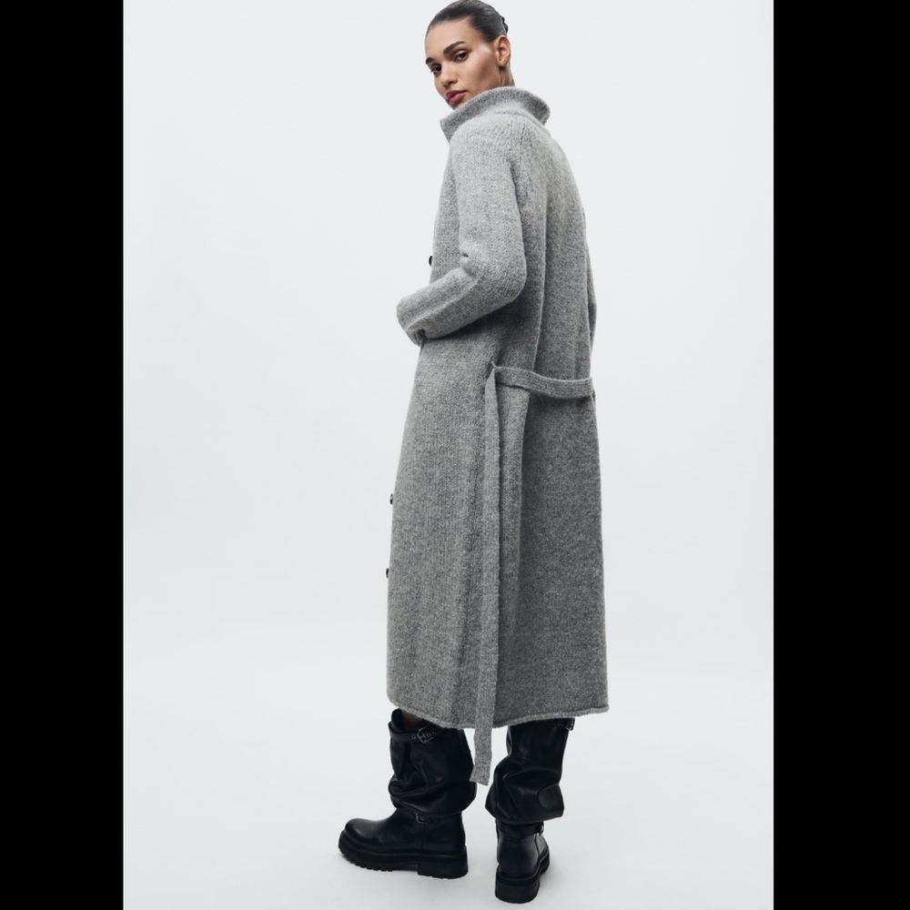 Zara belted long knit cardigan